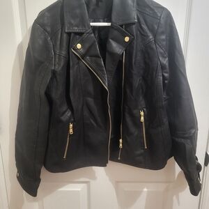 Black Leather Jacket with Gold Accents
